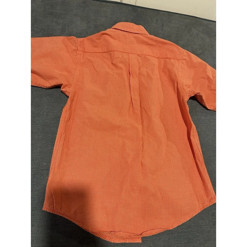 Ralph Lauren Boys Button Down Shirt Size 6 Orange Gingham Blue Pony Short Sleeve